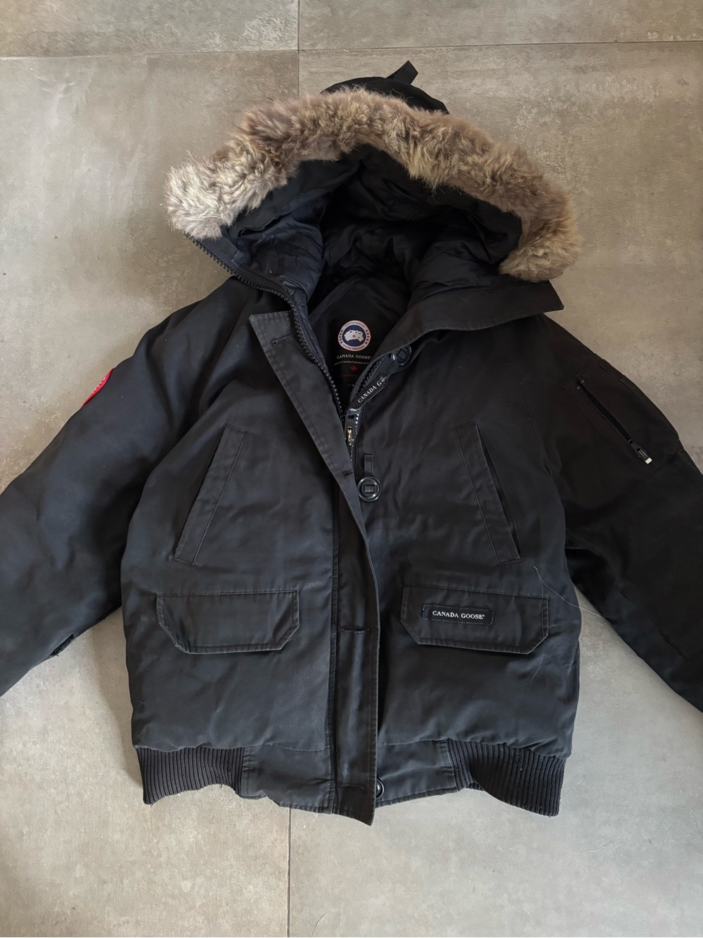 Canada Goose Black Bomber-Style Parka with Fur-Trim Hood